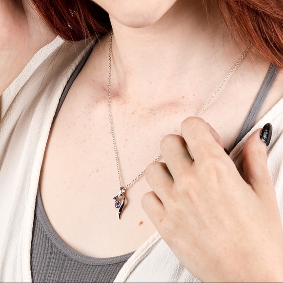 Silver Swirl Around Purple Rhinestone Pendant - Picture 2 of 2